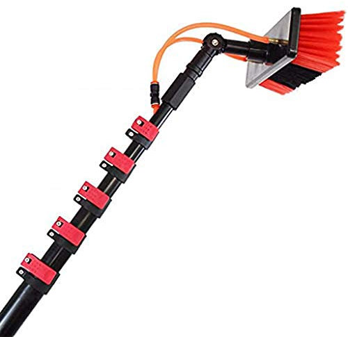 PiurUf Poste de Limpieza de Ventanas Telescópico, Cepillo Extensible Alimentado con Agua de Aleación de Aluminio, para Limpieza de Paneles Fotovoltaicos, Ventana Alta Interior/Exterior/10.8M