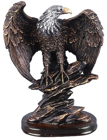 Adler-Statue, Sichere Harz-Bronze-Weißkopfseeadler-Figuren-Statuen, Retro-Weißkopfseeadler, der Seine Flügel auf Felsen mit Holzsockel öffnet, Adler-Skulptur-Dekor für Zuhause