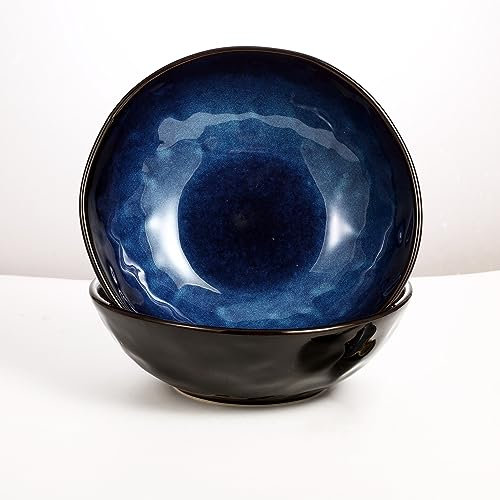 Bidesen - Cuenco de Porcelana para Sopa, Ramen, Fideos, Cereales, Postre, Avena - Plato de Fruta - Azul (Paquete de 2)
