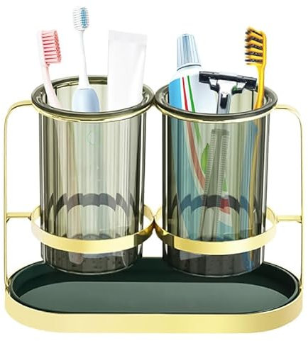 Zahnputzbecher, Toothbrush Holder, Zahnbürstenhalter für Zahnbürste und Zahnpasta, Rostfreier Stahl, Rutschfester Boden, Zahnbürsten Organizer für Küche Wohnzimmer Büro (Goldgrün)