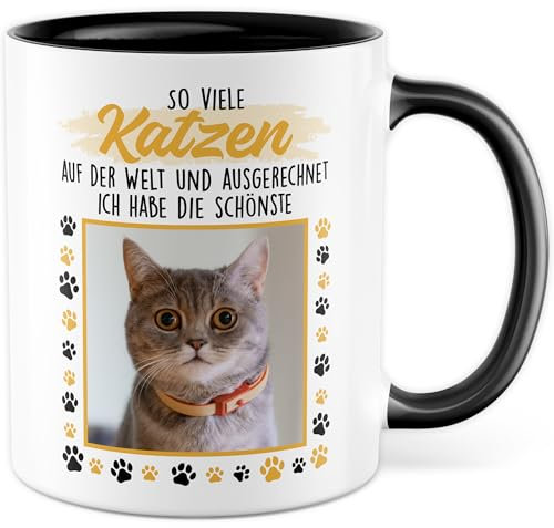 Taza de gato personalizada, regalo con texto en alemán So viele Katzen und ich habe die schönste, Kaffeasse eigene Bild Katzentasse Katzenmama Katzenpapa Haustier Kaffee-Becher (Katze)