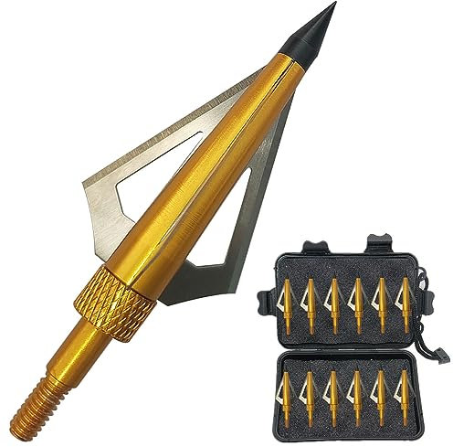 biubiusot 12er Pfeilspitzen 100 Körnern Armbrust Erwachsene Jagd Pfeile für Bogenschießen Carbonpfeile Jagdspitzen (Gelb)