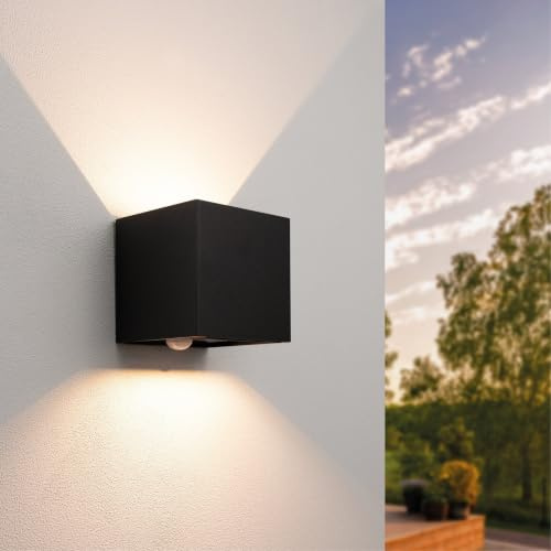 Ledvion LED Wandlampe Mit Sensor Warmweiß 2X3W Up&Down Licht IP44 Schwarz | Für Einfahrt Gartenweg Terrasse oder Fassade geeignet und klar auf den Außeneinsatz ausgerichtet