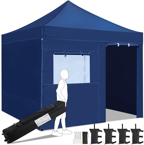 Yaheetech Faltpavillon 3x3m mit 4 Seitenwänden, Wasserdicht Stabil Winterfest Pop Up Pavillon, 323/332/341cm Höhenverstellbar Faltbar Zelt mit Seitenteilen, UV Schutz 50+ für Outdoor, Navy Blau