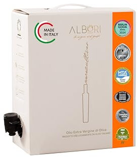 ALBORI Peranzana - Olio Extravergine di Oliva Italiano 5 Litri Estratto Freddo, Olio di Oliva con 100% Olive Monocultivar, Sapore Deciso per Pesce Carne Verdura con Versatore Antispreco, NUOVO 2024/25