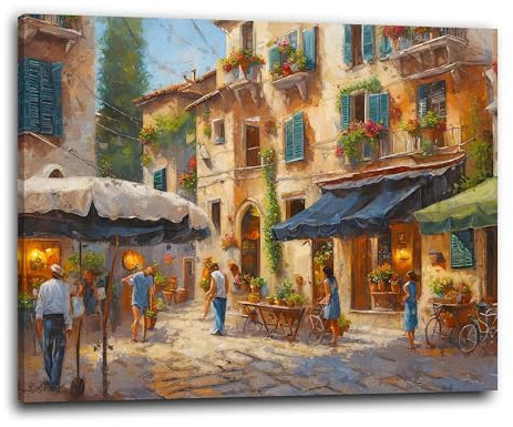 Italien abstrakt Dorf Altstadt Wandbild Leinwandbild Toskana Größe 120x80x4cm