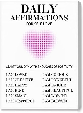 Poster auf Leinwand mit Aufschrift Daily Affirmations, inspirierend, gerahmt, Wandkunst, fertig zum Aufhängen, für Zuhause, Schlafzimmer, Kinderzimmer, Klassenzimmer, Wanddekoration