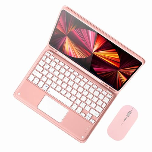 GUPENAA Tastatur Hülle für iPad mini 6. Generation 8,3 Zoll 2021 mit Touchpad, Integrierter Bleistifthalter, Magnetische Abnehmbare Kabellose Bluetooth-Tastatur mit Maus,Rosa
