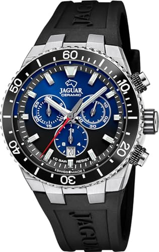 JAGUAR Swiss Made Herrenuhr Analog aus Kautschuk | Quarzwerk, Chronograph, Kalender, Widerstandsfähiges Saphirglas, Wasserdicht 10 ATM J1021/6 Ceramic