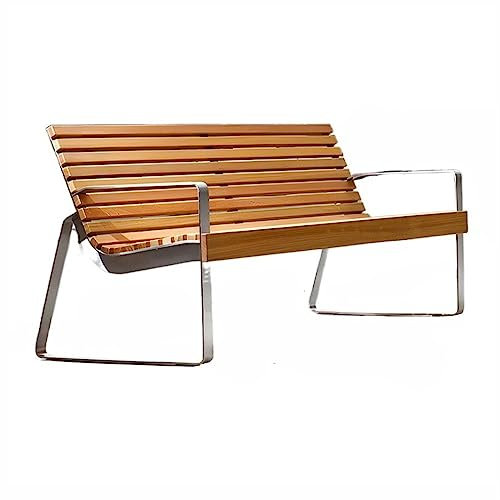 Gartenbank Terrassenmöbel Outdoor-Stühle, Parkbänke mit Rückenlehne und Armlehnen, klassische Freizeitstühle aus massivem Holz mit Stahlrahmen for Terrassen-Hinterhof-Gärten für Veranda(Stainless Stee