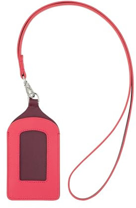 DUDU Porta Badge da Collo in Pelle, con Cordino Staccabile, Porta Pass formato Carta di Credito, Portabadge per Fiere Convegni Ufficio Lampone