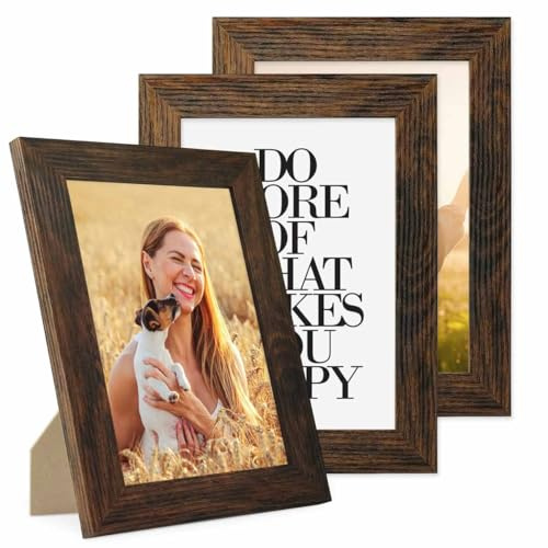 PHOTOLINI 3er Bilderrahmen 13x18 Holz MDF Eiche Dunkel, breite Bilderrahmen 18x13, Fotorahmen 13 x 18 cm mit Acrylglas, Picture Frame 18x13 zum Aufhängen & Aufstellen, Bilder Rahmen 13x18 für Fotos