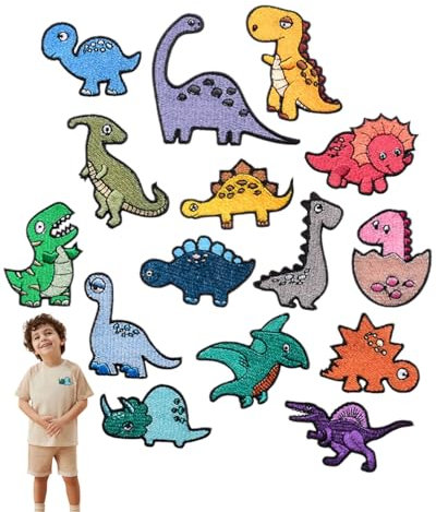 KGDUYC 15 Stück Bestickte Aufnäher - Bügelflicken Dinosaurier Aufbügeln Iron on Patch Set Dinosaur Applikation zum Reparieren von Kinderhosen, DIY T-Shirt Jeans Jacken und Hosen, Patches