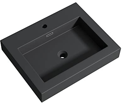 doporro Lavabo Suspendu Vasque à Poser Gris Noir Mat 60cm Lave Mains Rectangulaire Colossum18 60x48x10cm