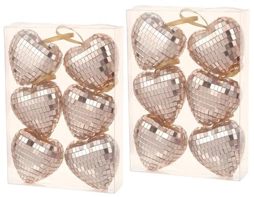 Pasdrucn Liebe Discokugel Deko Weihnachtskugeln Glas, Mini Dekokugeln Weihnachtskugeln Spiegel Discokugel, Herzform Disco Kugel Christbaumschmuck Mit Hängeschleife Für Weihnachtsschmuck (Roségold)