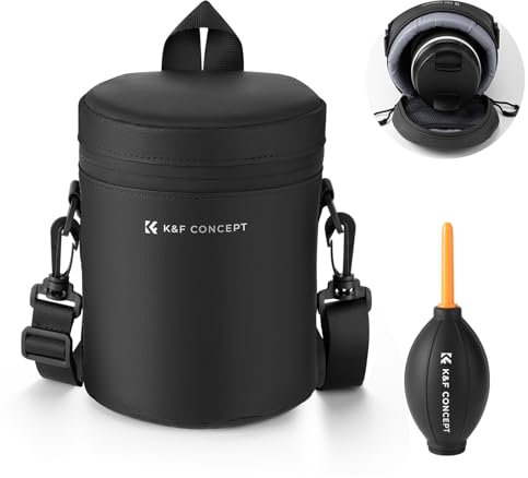 K&F Concept Camera Lens Pouch Case, Waterproof Zipper Lens Protective Bag, Shockproof All-Round Camera Lens Carry Bag for DSLR SLR Lens Size Below 3.3 x5.7 (D x H)