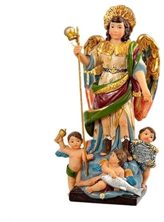DRW Figur San Raphael, Erzengel für Gesundheit und körperliche und geistige Heilung, aus Kunstharz, handbemalt, 6 x 4 x 10 cm