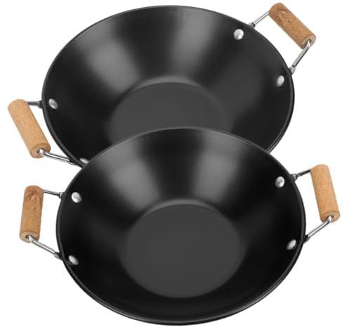Ciieeo 2 Piezas Olla Antidesbordamiento De Metal Para Cocinar Caliente Olla Espesa Para Cocina Doméstica Con Mango De Madera Para Cocinar Fideos Al Vapor Casa