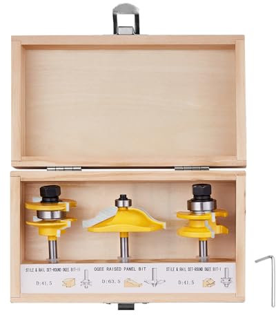 VEVOR Fraises Défonceuse, 6,35 mm, Coffret de 3 Fraises à Rainurer Bois en Carbure, Kit Outils de Travail du Bois pour Menuisiers Professionnels, Débutants, MDF, Panneaux de Particules, Contreplaqué
