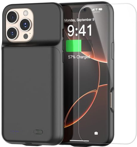 Travel Battery Case for iPhone 16 Pro Max 6.9inch, 2025 New Upgraded 7000 mAh Extra Battery Life 15W Fast Charging External Rechargeable Portable Charging Case with HD Tempered Protective Film, Black