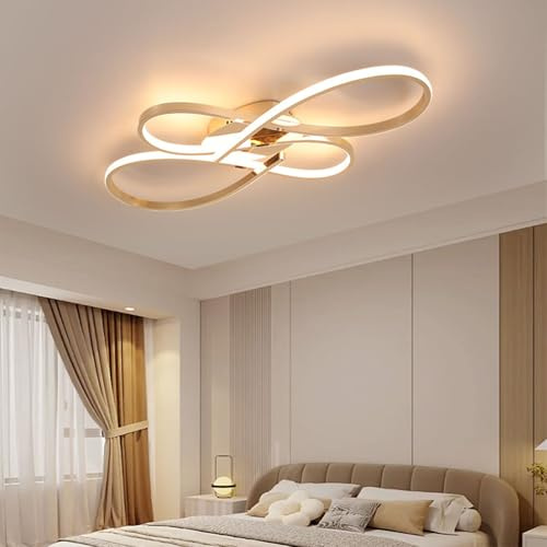 Deliouay Deckenlampe LED Deckenleuchte Wohnzimmer Gold Dimmbar Deckenleuchte mit Fernbedienung Modern Design LED Deckenbeleuchtung für Esszimmer Schlafzimmer Kinderzimmer Büro Hängelampe (Gold, 80cm)