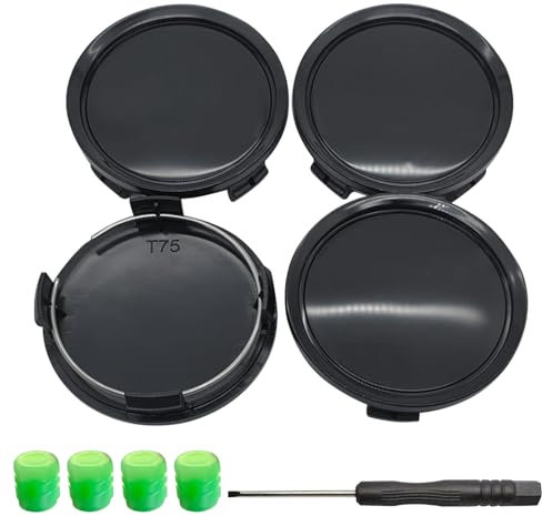 GisWell 4 Stück Nabendeckel 75MM Radnabenkappen Felgenkappen Schwarz, Radnabenabdeckung Felgendeckel Radnabendeckel kompatibel mit Mercedes, inkl. Schraubenzieher und 4 Grün Ventilkappen