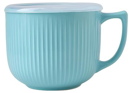 900mL Soup Bowl,Ceramic Soup Mug,Microwave Soup Mug with Lid,Large Porridge Bowl Soup Bowls with Handle,Soup Cup Containers for Ramen,Noodle,Porridge,Oatmeal,Yogurt,Cereal,Salad,Breakfast (Blue)