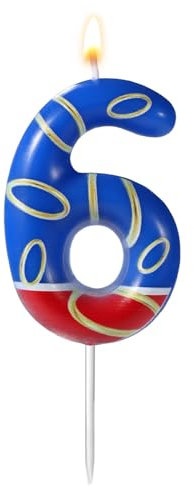 Blauer und Goldener Ringdruck Geburtstagskerze, Geburtstagszahlen Kerzen Blaue Themengeburtstagskerze Kuchendeko für Jungen Mädchen Partyzubehör (Zahl 6)