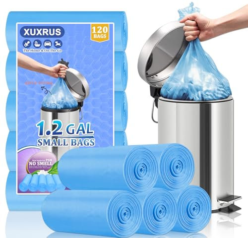 XUXRUS 5L Müllbeutel Kleine Müllsäcke Blau Mülltüten Badezimmer Bin Taschen für Küche Schlafzimmer(120 Stück)