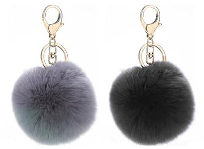 2 Porte-Clés Pompon en Peluche Doux,Porte-Clés Décoratifs pour Sac à Main,Clés,Valises,Idéal pour Femme et Fille (Noir et Gris),Accessoire Mignon et Pratique
