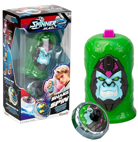 Bizak Spinner Mad 2 Shake, enkel snurra med avancerad mekanism, Roarilla, Battleleksak för pojkar och flickor +5 år, 6 olika stilar att samla, (62006323-4)