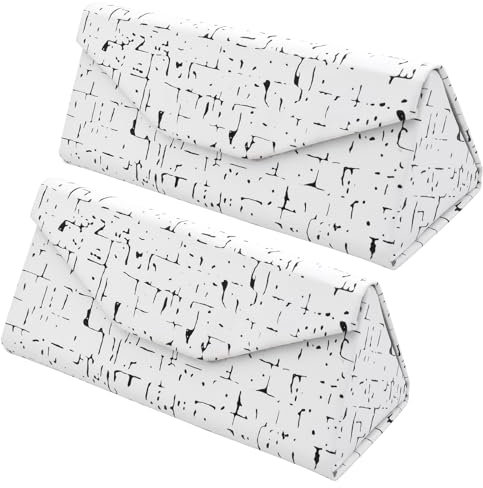 TBOC Custodia Pieghevole Occhiali da Sole - [Pack: 2 Unità] Astuccio [Bianco a Righe] Rigido [Triangolare][Chiusura Magnetica] Fodera Interna Porta Lenti Lettura Lavoro Auto Grande Uomo Donna Bambini