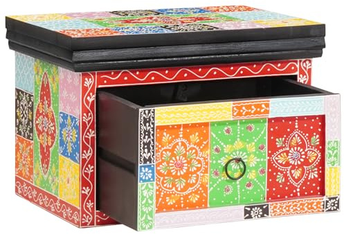 vidaXL Nachttisch 2 pcs Mehrfarbig 40 x 30 x 28 cm Massivholz Mango, Boho Nachttisch, bunter Beistelltisch, Mangoholz, florales Muster, stylische Aufbewahrung, lebendige Deko