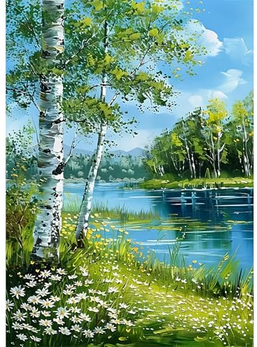 DPIDEA Diamond Painting, Diamant Painting Bilder Fluss Diamond Painting für Erwachsene 5D DIY Diamant Malerei Runde Steine für Zuhause Dekor 30x40 cm