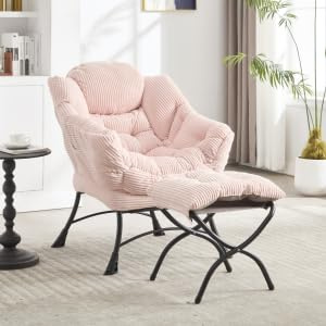 Lazy Chair with Ottoman, Modern Lounge Accent, Armrests and a Side Pocket, Leisure Upholstered Sofa, Reading, Footrest for Small Space, Corner Chair (Pink)