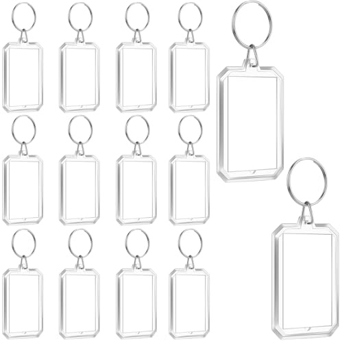 FAYAHAR 14 Pièces Porte Clef Photo Transparent, Porte Clé Acrylique | Double Face, Facile à Ouvrir, Fermeture Sécurisée, Format 3 x 4,7 cm, Léger & Compact, pour Idée Cadeau, Usage Quotidien