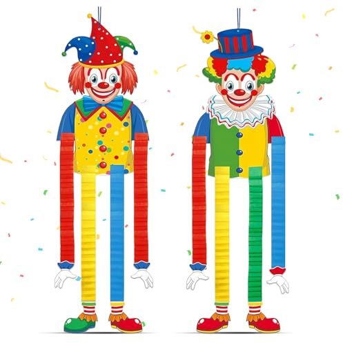 Clown Banner Karneval Deko Set 2 Stück Clown Hängen Banner Karneval Deko Zirkus Deko Clown Wirbel Fenster Deko Clown Deko Hängend Tür Wand Decken für Zirkus Deko Geburststagsparty Fasching