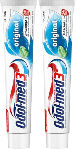 Odol-med3 Zahnpasta, Original, mit 3in1 Schutz für starke Zähne, gesundes Zahnfleisch** und frischen Atem, 75 ml zahncreme (Packung mit 2)