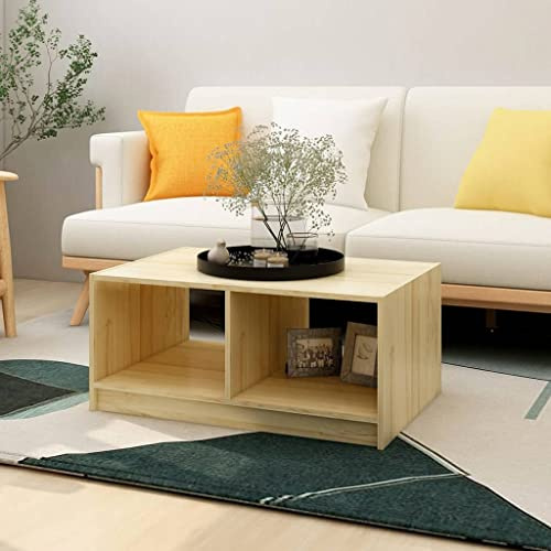 Tonture Couchtisch 75x50x33,5 cm, Massivholz Kiefer, modern, robust, mit Ablage, für Wohnzimmer, Holzmöbel, rustikales Design, Beistelltisch