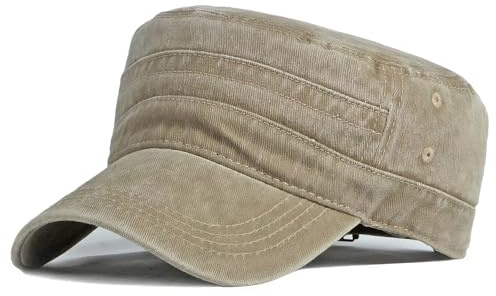 Oneroomone Kappen Herren, Verstellbare Military Cap, Sport Vintage Cap, Washed Baumwolle Flat Caps, Unisex Flat Militärmütze, Used Look Schirmmütze Militärmütze (schwarz)