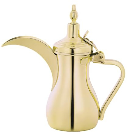 Cafetera árabe de acero inoxidable, tetera vintage de Oriente Medio, decorativa, jarra de té retro, jarra de agua multiusos para leche, para casa, oficina, vacaciones (dorado, 26 onzas (500 ml)