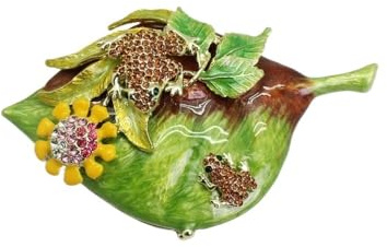 Schmuckkästchen „Frosch auf Blatt“ aus Zinn und Emaille – Dekorative Aufbewahrungsmöglichkeit for Naturliebhaber(Light brown)