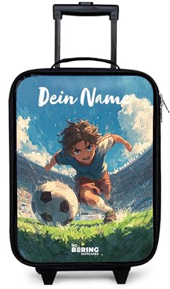 NoBoringSuitcases© Kinderkoffer Klein Personalisiert mit Name Reisekoffer | 48x31x19 cm - Kleine Kinder Koffer Luggage mit LED Rollen Suitcase Stadion - Fußball - Junge