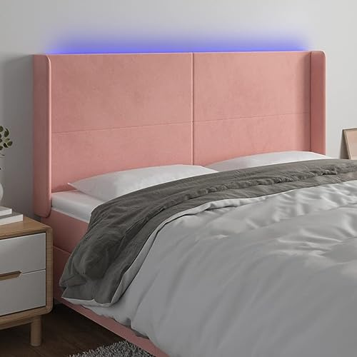 FUDUGEHMIOFWFJJ Kopfteil mit Ohren Rosa Samt Bettkopfstütze 203x16x118/128 cm, Luxus Kopfpolster für Schlafzimmer, Verstellbare Rückenlehne für Bettsofa und Lesen