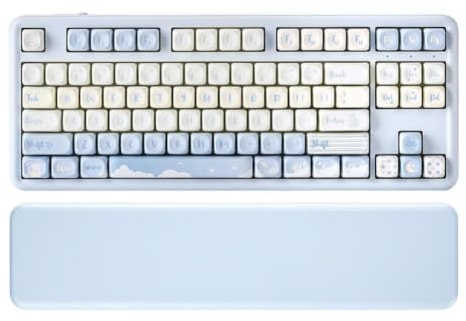 DhnvGCSge Tastatur kompatibel mit Win B87 Blue QMK VIA kabellose benutzerdefinierte RGB-Dichtungstastatur niedliche Tastenkappe Handballenauflage(Blue)