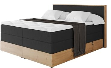 ALTDECOR Boxspringbett mit Matratze und Lattenrost, Topper, Polsterbett mit Bettkasten, Bett mit Stauraum H3- und H4- Matratze, Doppelbett, Springboxbett - LOLLI9 King Schwarz 140x200