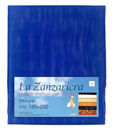 Tex family Tenda Zanzariera da Esterno Balcone Giardino | Rete Anti Insetti con Frangia e Occhielli | Poliestere Resistente | Ideale per Porta e Finestra | Cm. 150x250 | Blu