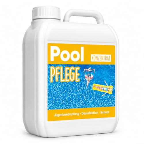 2L Poolpflege Poolklar Konzentrat 3in1 – Gegen Algen & Grünes Wasser – Für Kristallklares Poolwasser – Hochergiebiger Poolreiniger mit Langzeitschutz – Für Pool, Schwimmbad & Planschbecken