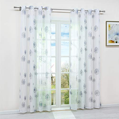 HongYa 1 Stück Ösenschal Transparenter Vorhang Voile Gardine Schal mit Ösen H/B 225/140 cm Pusteblumen Muster