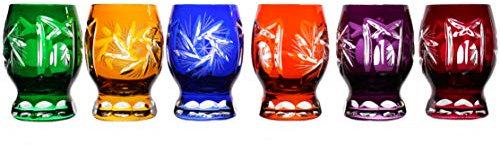 CRISTALICA 6 Wodkagläser Schnapsglas Stamper Likör geschliffen Bunt Kristallglas 45 ml